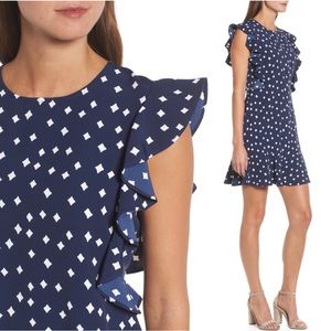 Vineyard Vines Diamond Print Flounce Sleeve Dress Deep Bay Blue